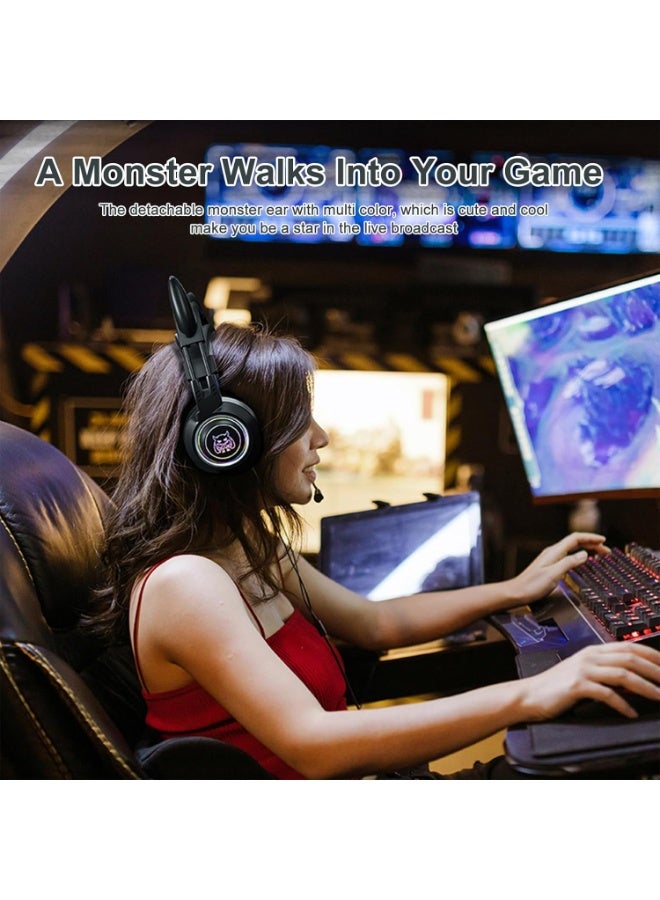 SY-G25 Stereo Gaming Headset for PS4 PC Xbox One PS5 Controller,Noise Cancelling Over Ear Headphones with Mic, LED Breathing Light, Bass Surround, Soft Memory Earmuffs for Laptop Mac Nintendo - Image 4