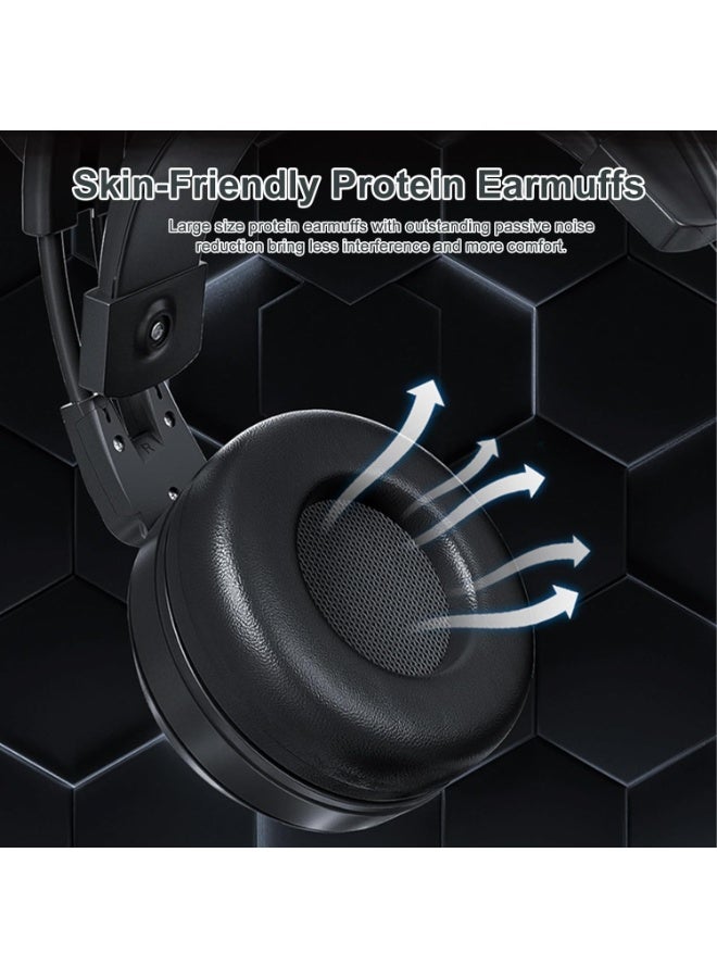 SY-G25 Stereo Gaming Headset for PS4 PC Xbox One PS5 Controller,Noise Cancelling Over Ear Headphones with Mic, LED Breathing Light, Bass Surround, Soft Memory Earmuffs for Laptop Mac Nintendo - Image 5