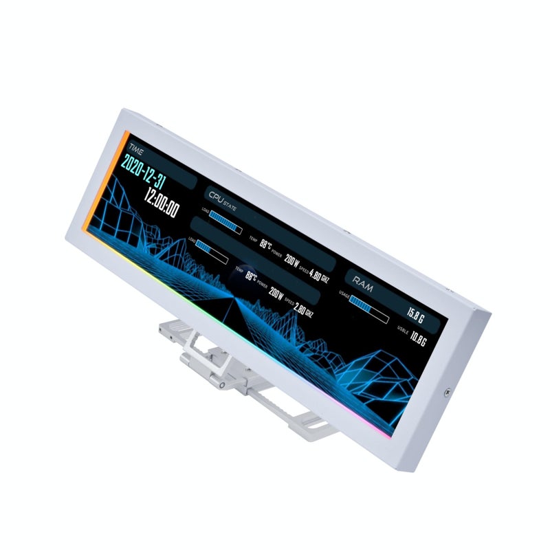 Lian Li 8.8" Universal Screen for PC - Adjustable Mounting for Any Computer Setup - Customizable ARGB Frame - PC Temperature Display Panel - LCD Screen Display - Mini Monitor - SM088W (US88 v1 White) - Image 1