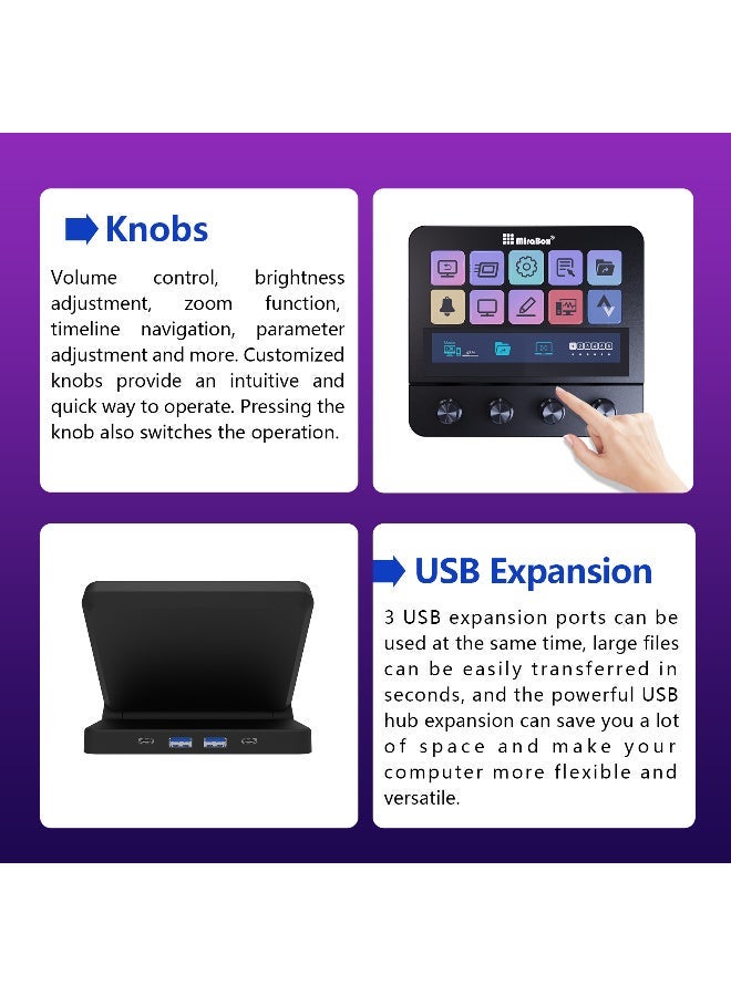 MiraBox N4 Pro Macro Pad,10-Key LCD Shortcut Keyboard with 4 RGB Knobs & TouchBar – Programmable Streaming Controller Deck for OBS, YouTube, Gaming & Office (PC/Mac, USB-C,Black) - Image 4