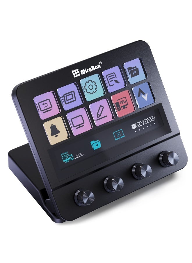 MiraBox N4 Pro Macro Pad,10-Key LCD Shortcut Keyboard with 4 RGB Knobs & TouchBar – Programmable Streaming Controller Deck for OBS, YouTube, Gaming & Office (PC/Mac, USB-C,Black) - Image 1