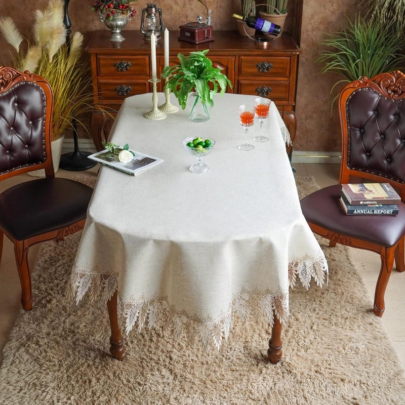 ARTABLE Lace Table Cloths Rectangle Fall Antique Flower Decor Macrame Tablecloth for Outdoor Farmhouse Rustic Kitchen Party Birthday Picnic Stone GrayA 52 x 70 Inch Oval - Image 2