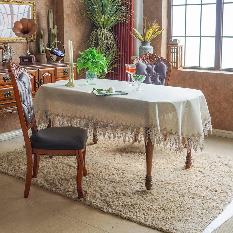 ARTABLE Lace Table Cloths Rectangle Fall Antique Flower Decor Macrame Tablecloth for Outdoor Farmhouse Rustic Kitchen Party Birthday Picnic Stone GrayA 52 x 70 Inch Oval - Image 3