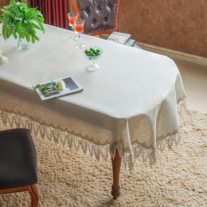 ARTABLE Lace Table Cloths Rectangle Fall Antique Flower Decor Macrame Tablecloth for Outdoor Farmhouse Rustic Kitchen Party Birthday Picnic Stone GrayA 52 x 70 Inch Oval - Image 1