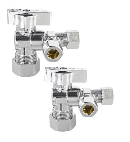 EFIELD Pack of 2 EFIELD 14 Turn Dual Compression Outlet Angle Stop Valve12 NOM 58 OD x 38 inch x 38 inch Chrome Plated Brass MadeVALVE206 - Image 1