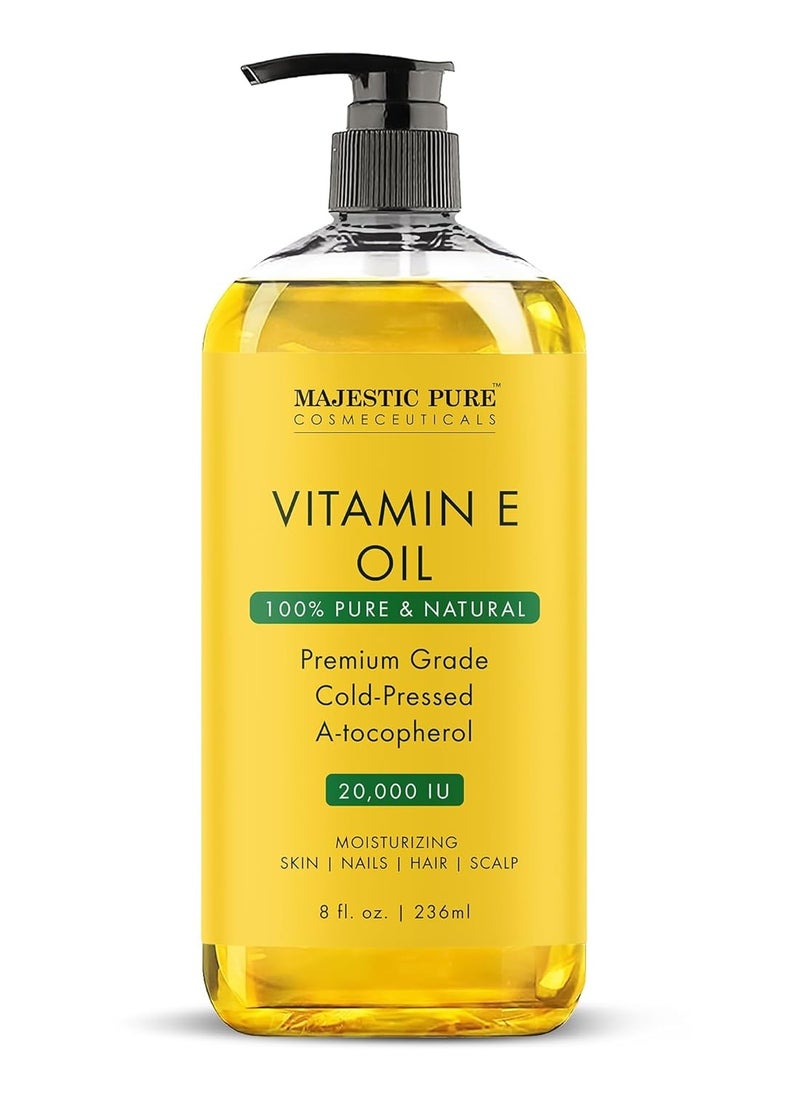 Majestic Pure - MAJESTIC PURE Vitamin E Oil - 100% Pure & Natural, 20,000 IU | Premium Grade, Cold-Pressed and Tocopherol to Repair Dry, Damaged Skin| Moisturizing Skin, Hair and Scalp 8Fl Oz - Image 1