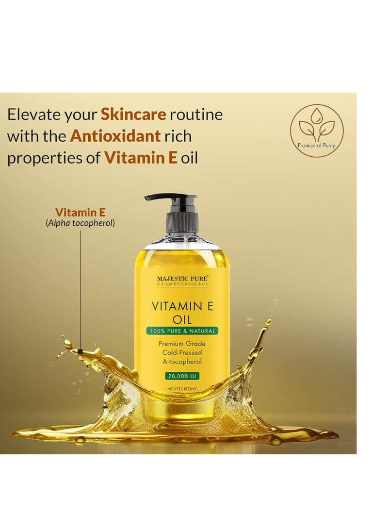 Majestic Pure - MAJESTIC PURE Vitamin E Oil - 100% Pure & Natural, 20,000 IU | Premium Grade, Cold-Pressed and Tocopherol to Repair Dry, Damaged Skin| Moisturizing Skin, Hair and Scalp 8Fl Oz - Image 1