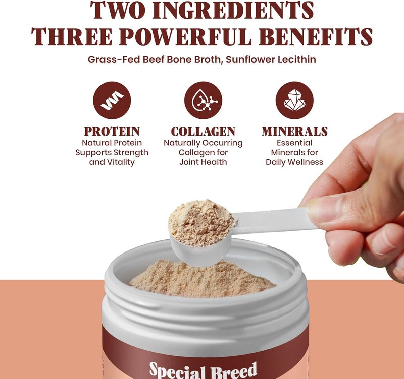 Special Breed مسحوق مرق العظام الخاص بالسلالات للكلاب والقطط - مكمل غذائي للكلاب والقطط، مكمل مرق لحم البيع المعتمد على العشب، 9.5 أونصة - Image 3