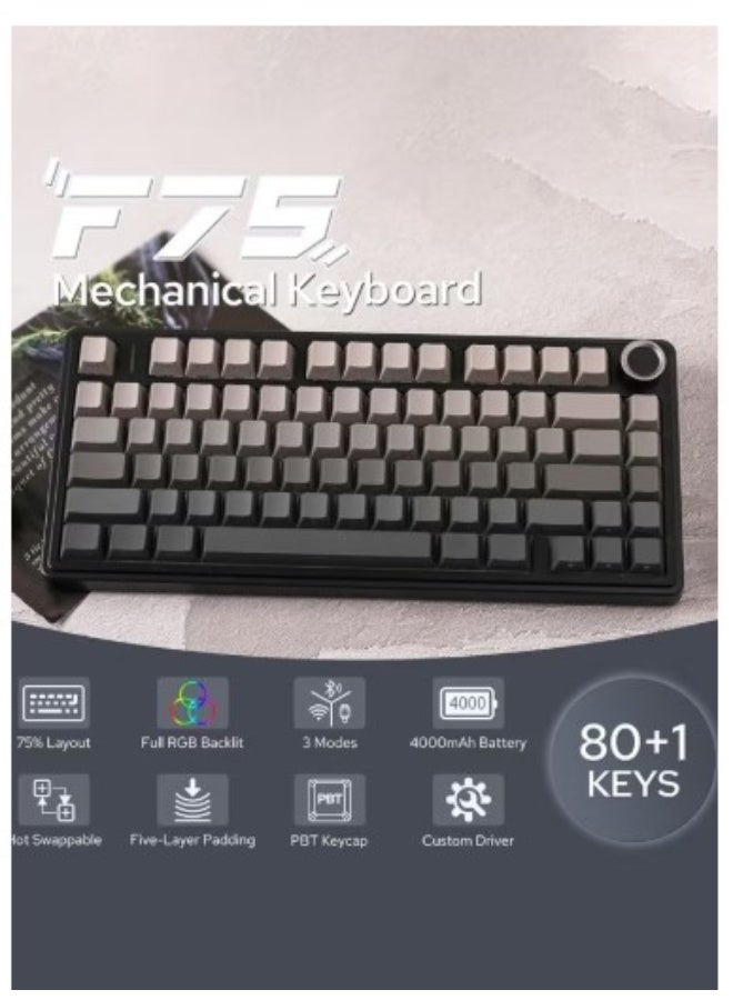 AULA F75 Gasket Mechanical Keyboard, 75% Wireless Hot Swappable Gaming Keyboard with Five-Layer Padding&Knob, Bluetooth/2.4GHz/USB-C, RGB Light. - Image 3