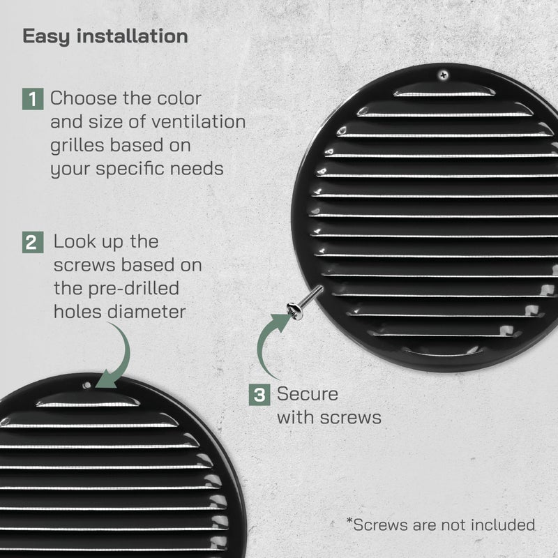 Vent Systems 8" Inch Black Round Soffit Vent Cover - Air Vent Louver with Built-in Mesh Screen â€“ Wall or Ceiling Ventilation Grille for Intake/Exhaust HVAC Systems â€“ Indoor and Outdoor Use - Image 4