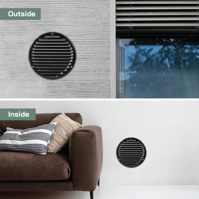 Vent Systems 8" Inch Black Round Soffit Vent Cover - Air Vent Louver with Built-in Mesh Screen â€“ Wall or Ceiling Ventilation Grille for Intake/Exhaust HVAC Systems â€“ Indoor and Outdoor Use - Image 5