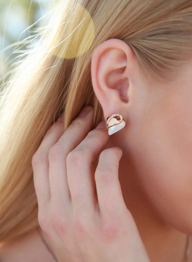 Leafael 18K Rose Gold Plated Love Heart Stud Earrings with Opal White Healing Stone Crystal for Transformation, Jewelry Gifts for Women - Image 3