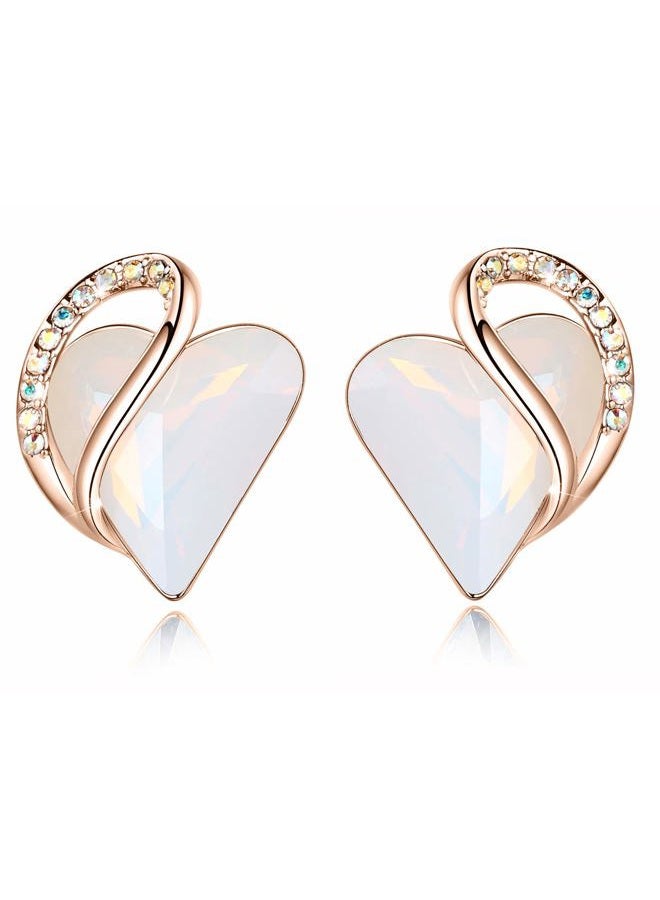 Leafael 18K Rose Gold Plated Love Heart Stud Earrings with Opal White Healing Stone Crystal for Transformation, Jewelry Gifts for Women - Image 1