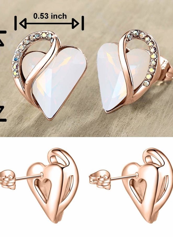 Leafael 18K Rose Gold Plated Love Heart Stud Earrings with Opal White Healing Stone Crystal for Transformation, Jewelry Gifts for Women - Image 2