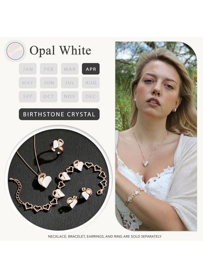 Leafael 18K Rose Gold Plated Love Heart Stud Earrings with Opal White Healing Stone Crystal for Transformation, Jewelry Gifts for Women - Image 5