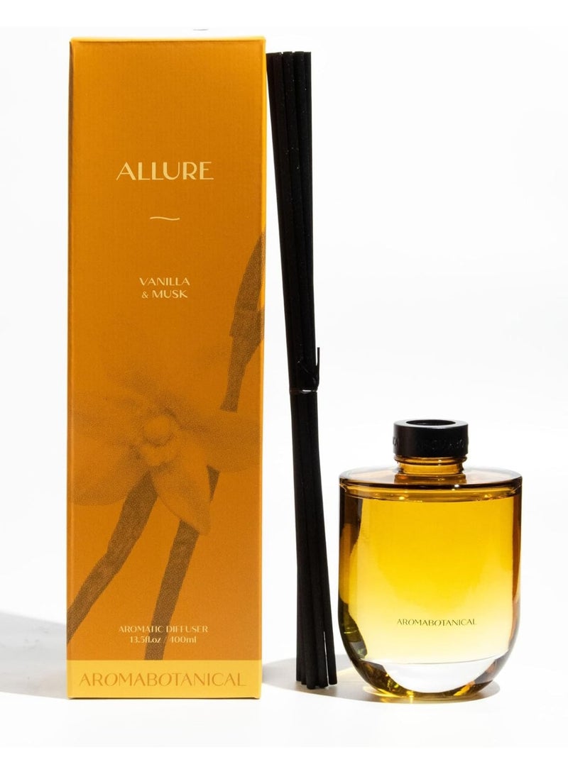 ALLURE Reed Home Diffuser Set 400ml – Vanilla & Musk | Free 8 Fabric Reed Sticks | Stress Relief & Aromatherapy | Long-Lasting, Smoke-Free Air Freshener for Home & Office - Image 1