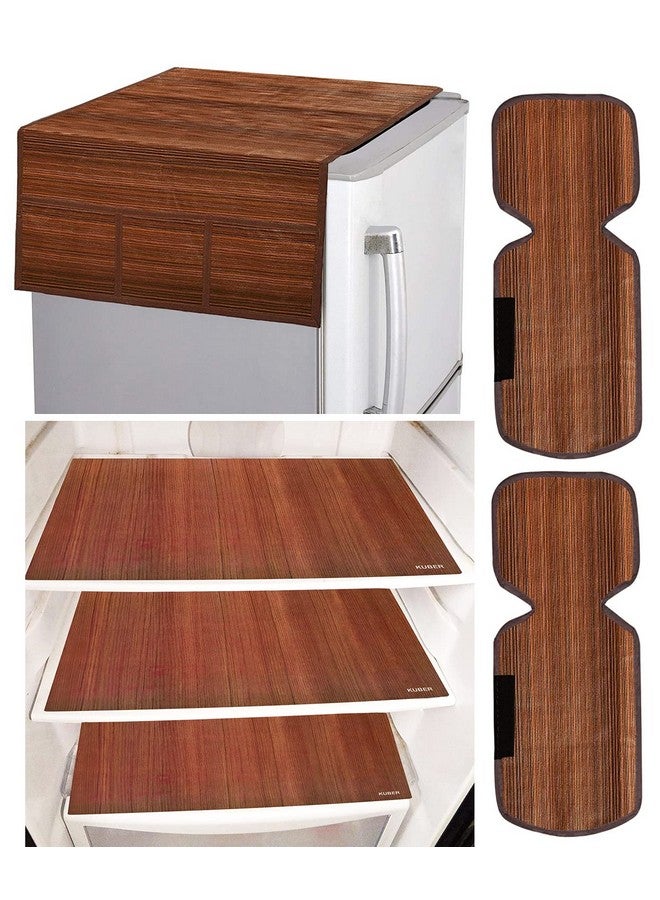Kuber Industries Kuber Industries PVC Fridge Organiser Set|3 pcs Fridge Mat|2 pcs Fridge Handle Cover|1 Fridge Top Cover|Pack of 6 (Brown)  - Image 1
