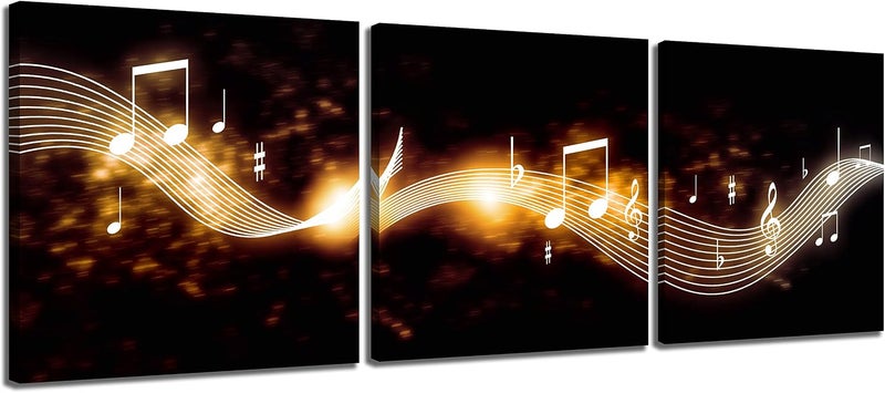 NAN Wind Music Art Print Canvas Music Notes Wall Decor Black and Gold Music Poster for Classroom or Music Room Wall Art Decor (16X16inchx3, music 7) - Image 1