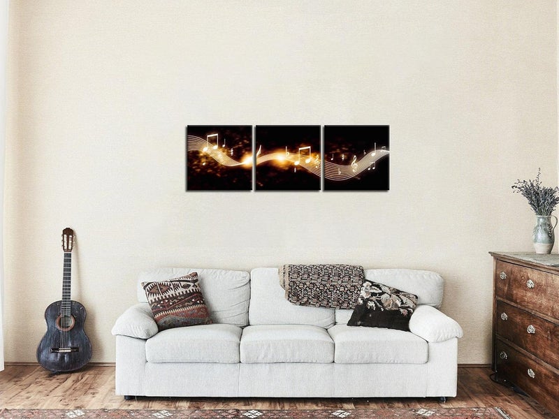 NAN Wind Music Art Print Canvas Music Notes Wall Decor Black and Gold Music Poster for Classroom or Music Room Wall Art Decor (16X16inchx3, music 7) - Image 3