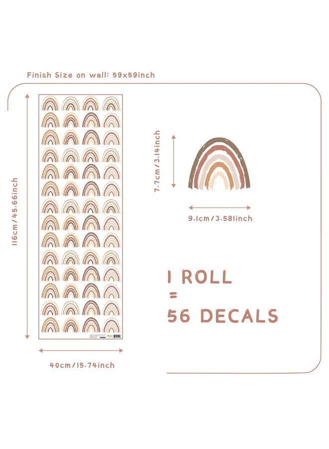 FUNLIFE 56 Pcs Peel And Stick Boho Rainbow Wall Stickers, Self Adhesive Rainbow Wall Decals For Girls Bedroom, Wall Decor Decal For Kids Nursery Room, 3.58" X 3.14" - Image 2