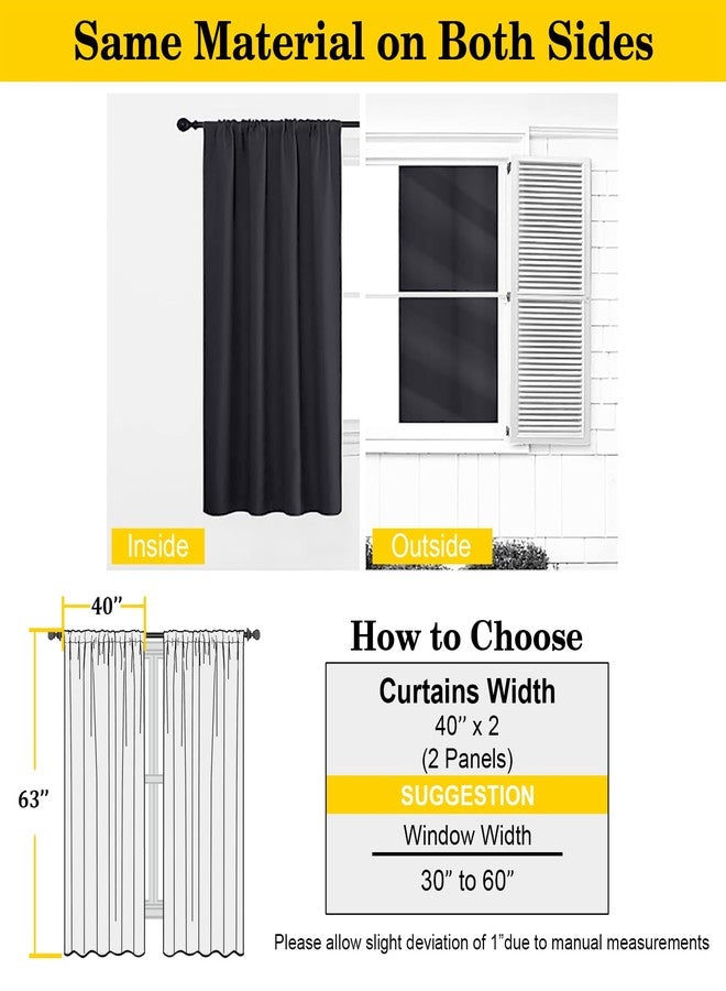 WelvetBLK Black Blackout Curtains for Bedroom Living Room 63 Inch Length 2 Panels Set, Soft Solid Room Darkening Thermal Insulated Window Treatments, Rod Pocket Dining Room Curtains, Black, 40"Wx63"L - Image 2