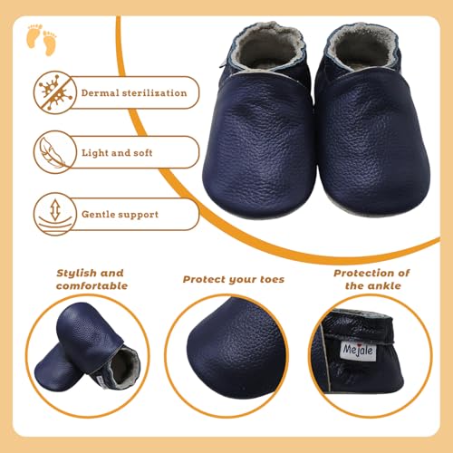 Mejale Baby Boy Girl Shoes Soft Soled Leather Moccasins Anti-Skid Infant Toddler Prewalker(Navy Blue,12-18 Months) - Image 4