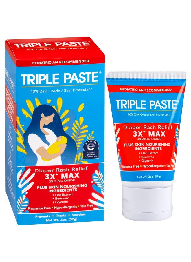 Triple Paste - 3X Max Diaper Rash Ointment, Maximum Strength With 40% Zinc Oxide Ointment For Severe Diaper Rash, 2 Oz Tube - Image 1