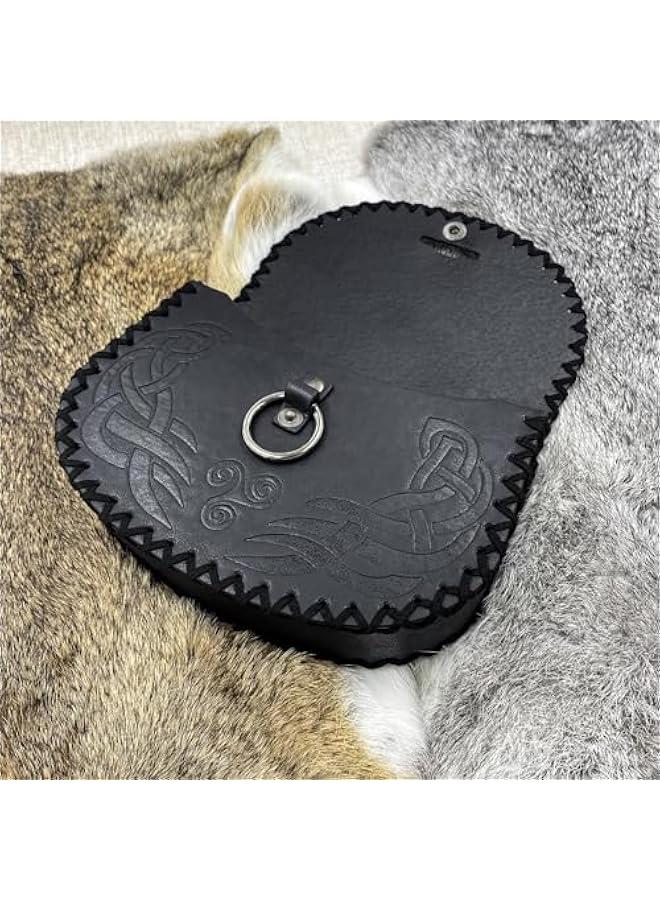 Viking Embossed Belt Bag, Vintage Medieval Faux Leather Side Pack, Middle Ages Portable Belt Pouch For LARP Ren Faire (Black B)  - Image 4