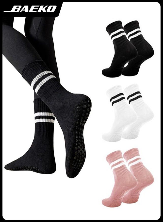 BAEKO 3 Pairs Yoga Socks For Women，Non Slip Socks Pilates Socks For Yoga,Pilates,Ballet, Dance, Workout, Hospital - Image 1