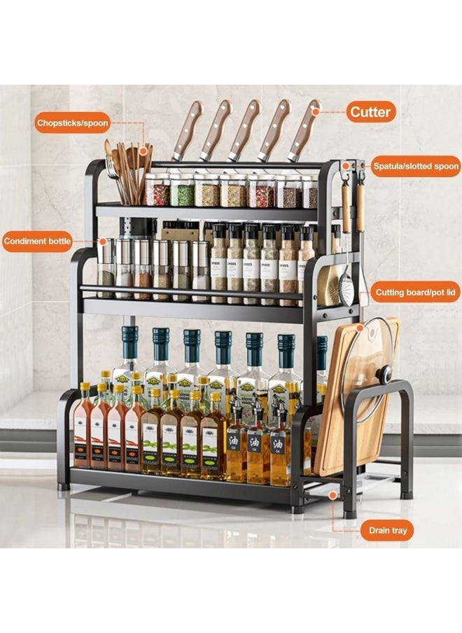 Spice Rack Organizer 3 Tier Metal Spice Storage Rack for Countertops with Shelf Liner Sticking Plate Frame 6 Hook Knife Rest Seasoning Organizer Spice Shelf Kitchen Counter Storage - pzsku/Z5841E8F38DAA50B5F3B3Z/45/_/1724814645/f67e3bd4-3b90-4517-bfc9-2689941aec95