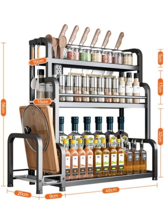 Spice Rack Organizer 3 Tier Metal Spice Storage Rack for Countertops with Shelf Liner Sticking Plate Frame 6 Hook Knife Rest Seasoning Organizer Spice Shelf Kitchen Counter Storage - pzsku/Z5841E8F38DAA50B5F3B3Z/45/_/1724814646/52f8d26f-a594-45bf-b625-e72a6ead4eed