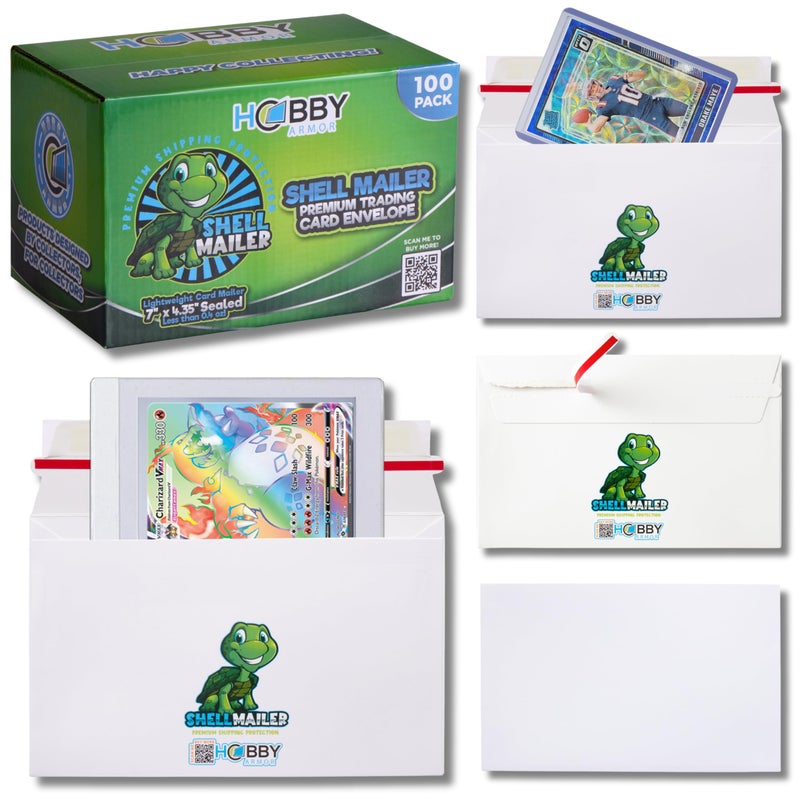 Hobby Armor 100 Pack Shell Mailer Trading Card Envelopes by Hobby Armor, 7" x 4.35" Trading Card Mailers for Shipping, Perfect Sized Shipping Envelope for Mailing Semi-Rigid and Toploaders, Protector Supplies - Image 1