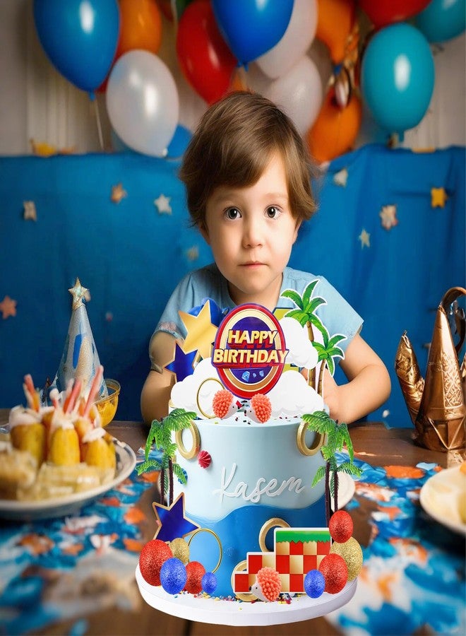 MEMOVAN Hedgehog Cake Topper 29PCS Cartoon Themed Happy Birthday Cake Topper Red Blue Yellow Ball Cake Cupcake Toppers with Tree Circle Blue Hedgehog Stars for Baby Shower Birthday - Image 3