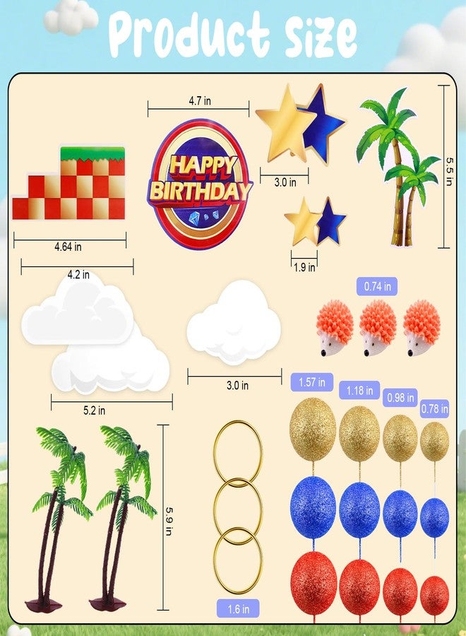 MEMOVAN Hedgehog Cake Topper 29PCS Cartoon Themed Happy Birthday Cake Topper Red Blue Yellow Ball Cake Cupcake Toppers with Tree Circle Blue Hedgehog Stars for Baby Shower Birthday - Image 2