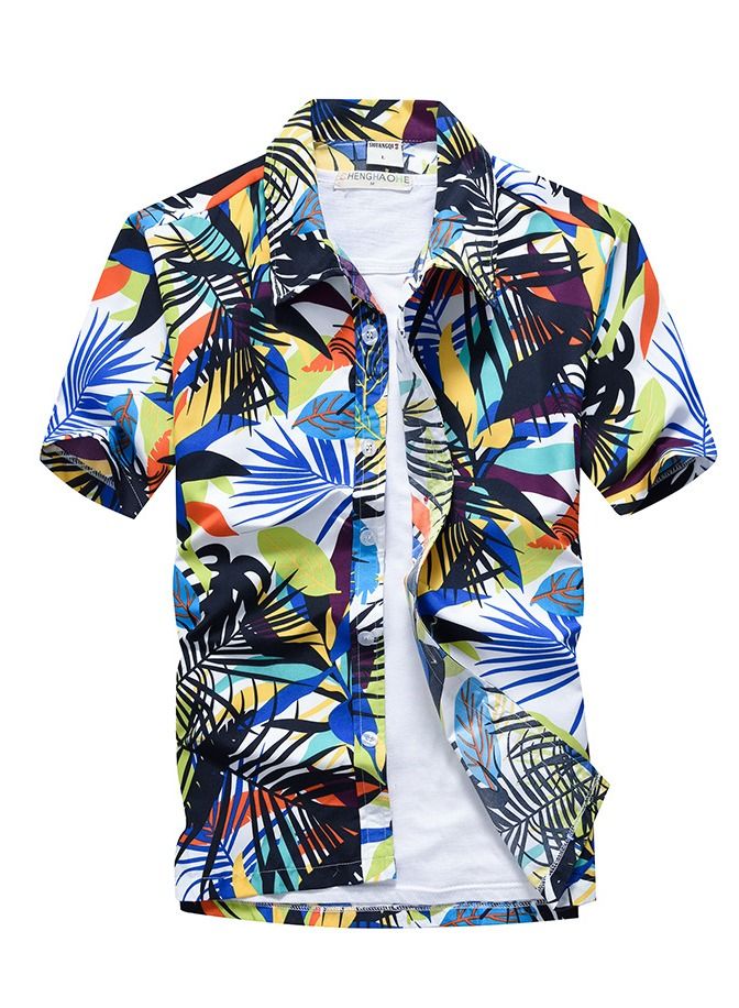 Loquat Summer Short Sleeve Shirt Men's Loose Beach Flower Shirt Hawaii Seaside Resort Travel Printed Shirt 