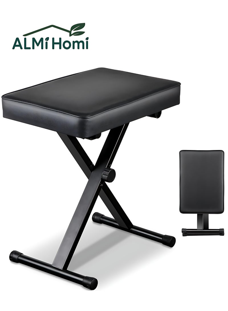 ALMiHomi Adjustable Piano Stool with Thick Padded Cushion – 4-Level Height Adjustable Piano Bench for Keyboard, Adult & Child, 41–51 cm (16.1″–20.1″), X-Type Frame, Comfortable & Sturdy – piano bench ∙ piano chair ∙ piano stool - Image 1