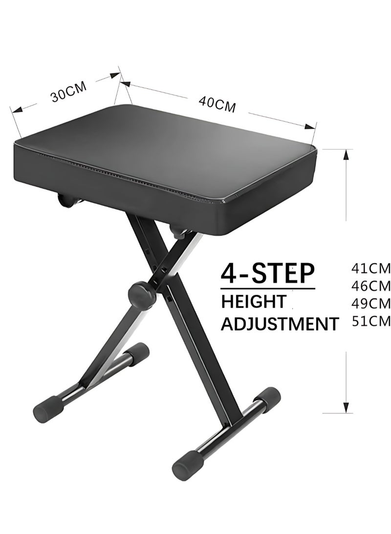 ALMiHomi Adjustable Piano Stool with Thick Padded Cushion – 4-Level Height Adjustable Piano Bench for Keyboard, Adult & Child, 41–51 cm (16.1″–20.1″), X-Type Frame, Comfortable & Sturdy – piano bench ∙ piano chair ∙ piano stool - Image 3