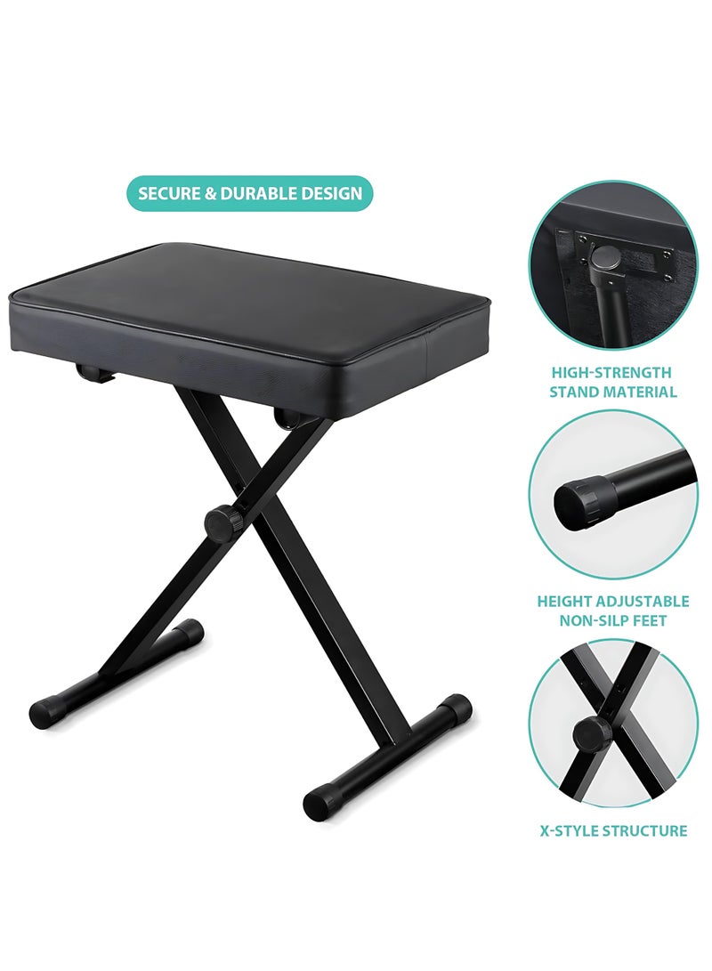 ALMiHomi Adjustable Piano Stool with Thick Padded Cushion – 4-Level Height Adjustable Piano Bench for Keyboard, Adult & Child, 41–51 cm (16.1″–20.1″), X-Type Frame, Comfortable & Sturdy – piano bench ∙ piano chair ∙ piano stool - Image 2