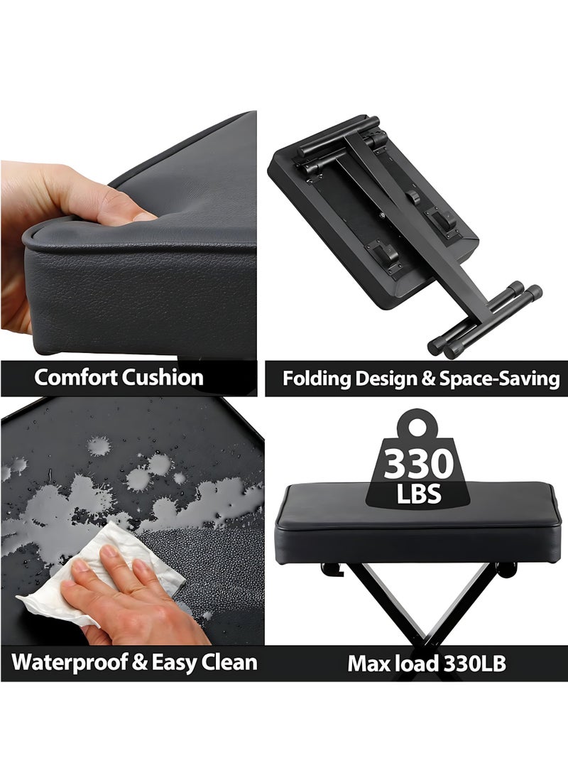 ALMiHomi Adjustable Piano Stool with Thick Padded Cushion – 4-Level Height Adjustable Piano Bench for Keyboard, Adult & Child, 41–51 cm (16.1″–20.1″), X-Type Frame, Comfortable & Sturdy – piano bench ∙ piano chair ∙ piano stool - Image 4