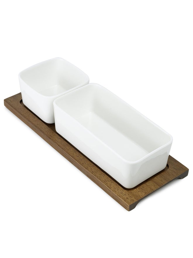 شالو طقم تقديم بورسلين وخشب الأكاسيا  سم قطعتين - Image 3