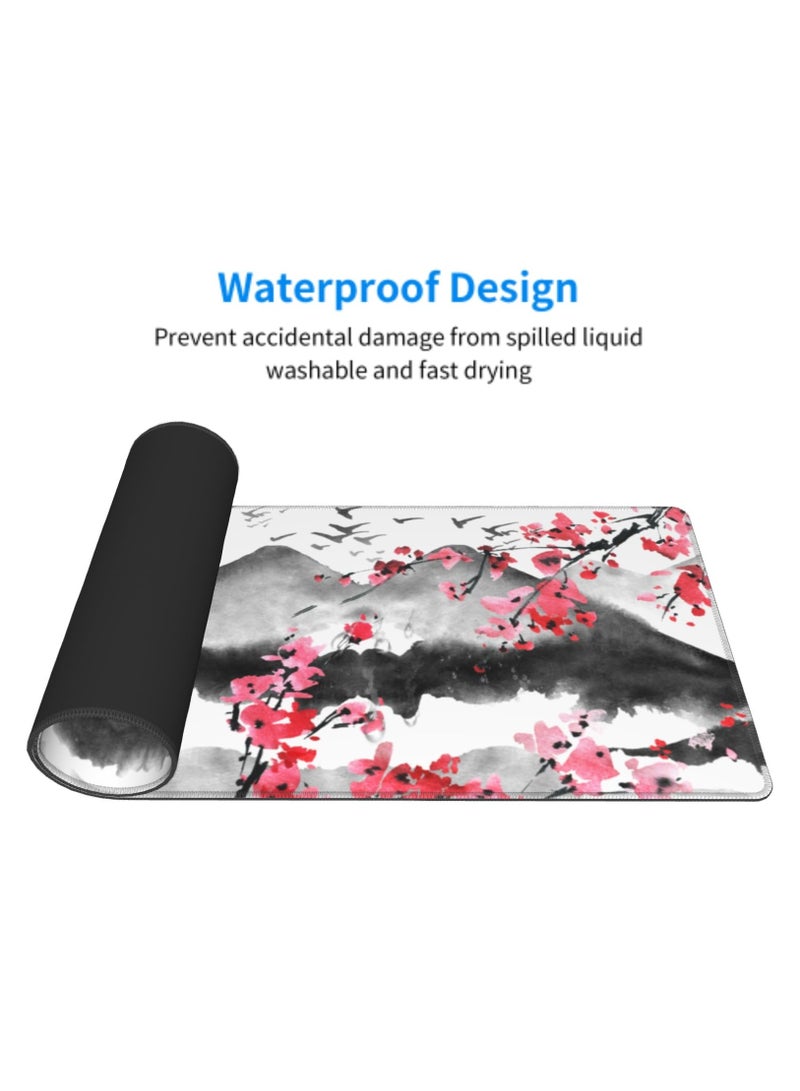 Excefore Japanese Cherry Blossom Gaming Mouse Pad, 31.5 X 11.8 Inch XL Pink Watercolor Design Mousepad Extended Large Laptop Keyboard Mouse Mat Non-Slip Rubber Base with Stitched Edges for Home Office - Image 4