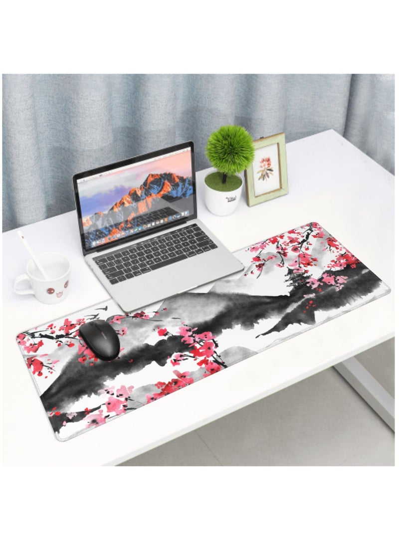 Excefore Japanese Cherry Blossom Gaming Mouse Pad, 31.5 X 11.8 Inch XL Pink Watercolor Design Mousepad Extended Large Laptop Keyboard Mouse Mat Non-Slip Rubber Base with Stitched Edges for Home Office - Image 2
