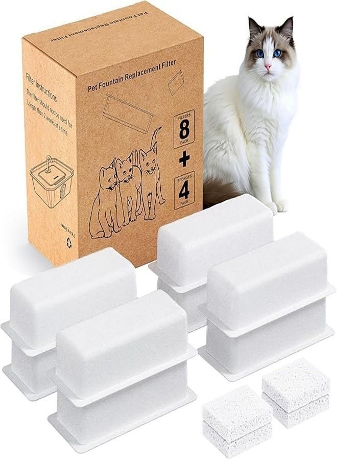 NoorTech 12PCS Cat Water Fountain Filters Replacement, Activated Carbon Pet Fountain Filter for 4L 135oz Stainless Steel Cat Drinking Water Fountain 8+4 Pack - Image 1