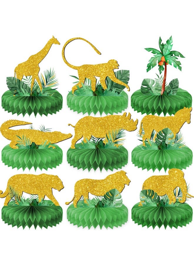 Tevxj 9 Pcs Gold Safari Party Supplies Glitter Jungle Safari Animals Honeycomb Centerpieces Table Decorations Shaped Cutouts Table Toppers For Jungle Safari Birthday Baby Shower Party Decorations Supplies - Image 1