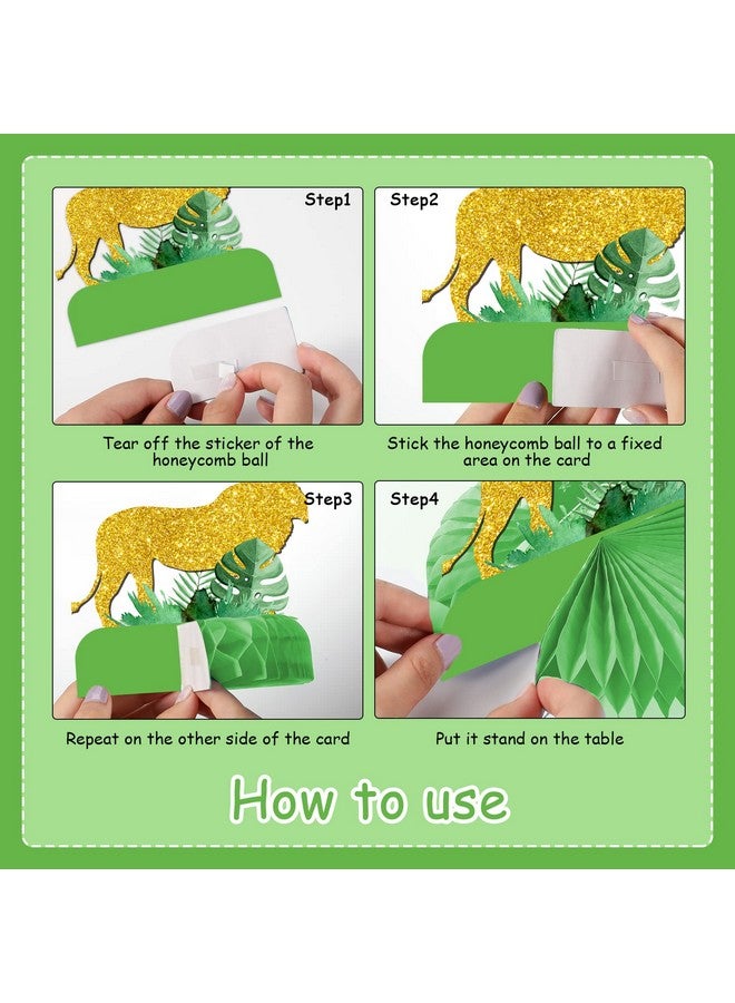 Tevxj 9 Pcs Gold Safari Party Supplies Glitter Jungle Safari Animals Honeycomb Centerpieces Table Decorations Shaped Cutouts Table Toppers For Jungle Safari Birthday Baby Shower Party Decorations Supplies - Image 5