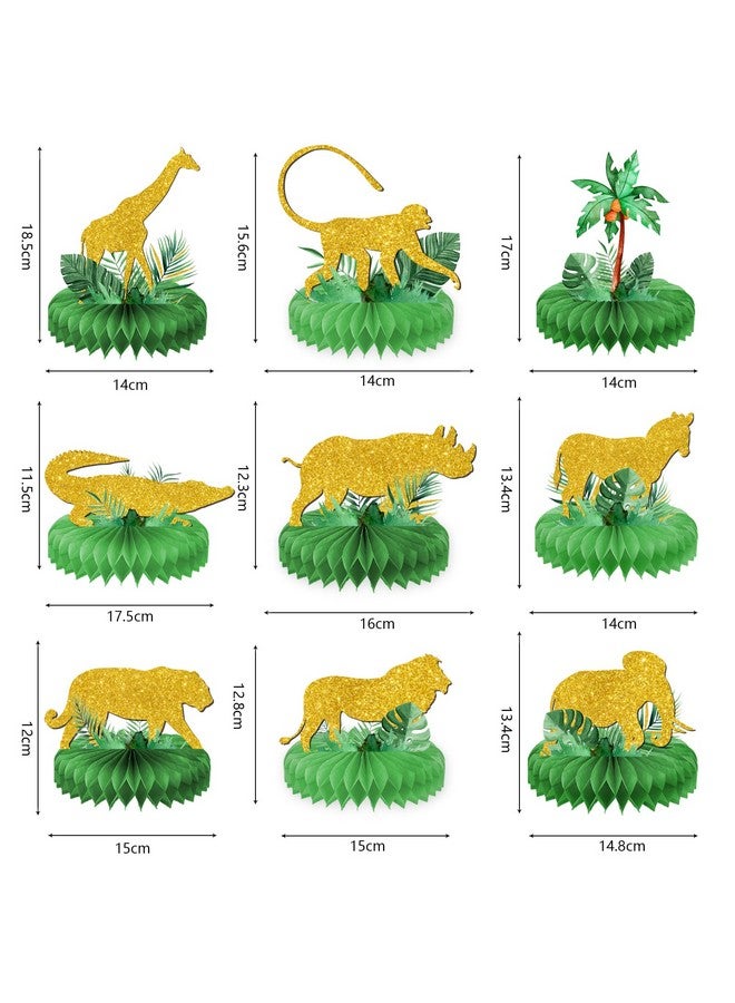 Tevxj 9 Pcs Gold Safari Party Supplies Glitter Jungle Safari Animals Honeycomb Centerpieces Table Decorations Shaped Cutouts Table Toppers For Jungle Safari Birthday Baby Shower Party Decorations Supplies - Image 3