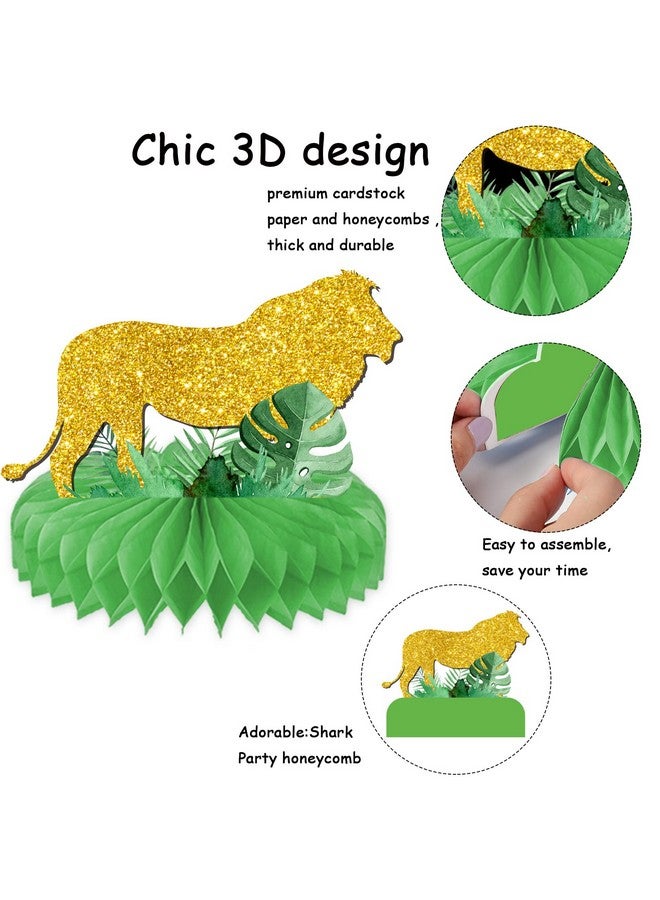 Tevxj 9 Pcs Gold Safari Party Supplies Glitter Jungle Safari Animals Honeycomb Centerpieces Table Decorations Shaped Cutouts Table Toppers For Jungle Safari Birthday Baby Shower Party Decorations Supplies - Image 4