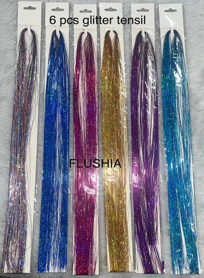 FLUSHIA وصلات شعر لامعة من فلوشيا® (40 بوصة، 3 ألوان، 2400 خصلة)، وصلات شعر لامعة، وصلات شعر قابلة للشد | وصلات لامعة | وصلات شعر مميزة [3 قطع ذهبية وزرقاء وبنفسجية] - Image 2