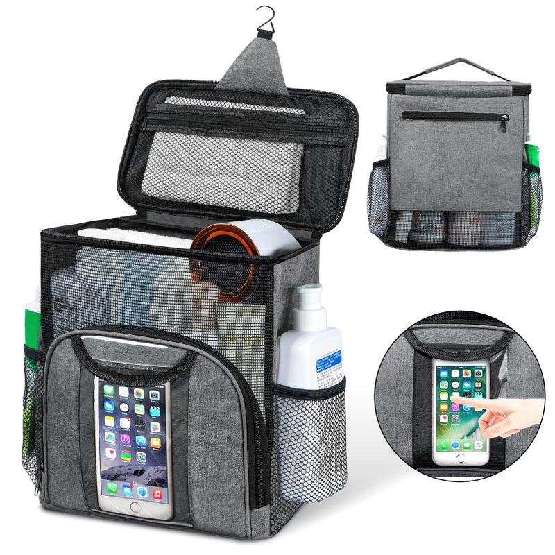 Attmu Portable Shower Caddy College Tote Bag  Quick Dry Hanging Toiletry Bag  Large Capacity Mesh Shower Caddy Portable for College Dorm Room Essentials for Boys and Girls for Bath Camping (Gray) - Image 1