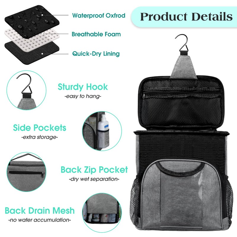 Attmu Portable Shower Caddy College Tote Bag  Quick Dry Hanging Toiletry Bag  Large Capacity Mesh Shower Caddy Portable for College Dorm Room Essentials for Boys and Girls for Bath Camping (Gray) - Image 5
